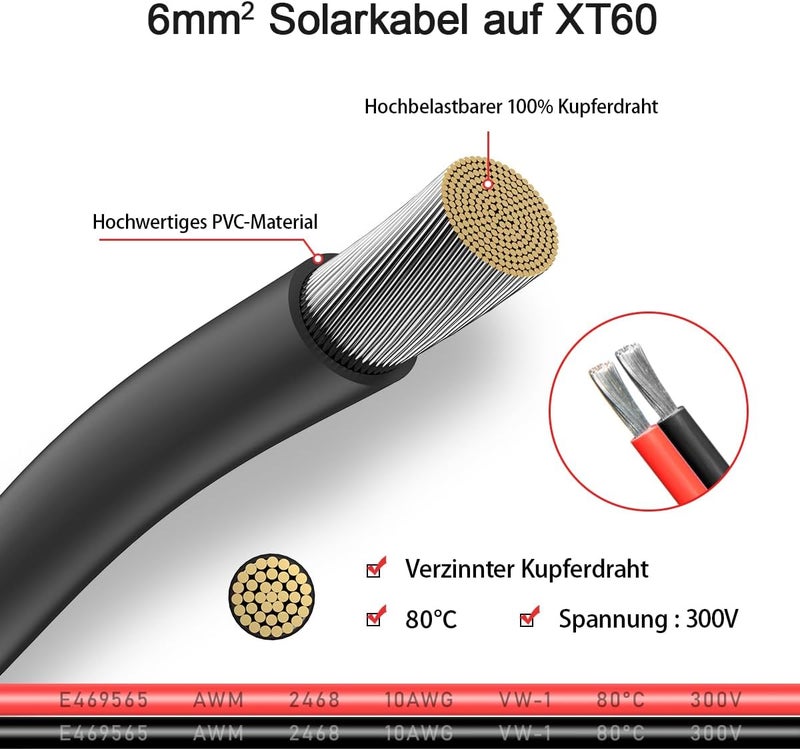 ELFCULB 10AWG 10FT XT60 Solar Cable 2 10 25 35 50 75 100FT XT60 Extension Cable Solar Panel Connector to XT60 Connector for Portable Power Station (10FT) - Image 4
